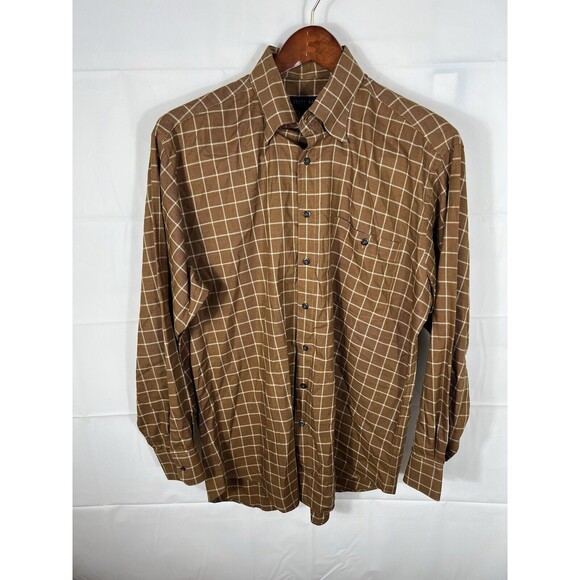 Scott Barber Dress Shirt Mens Large Gold Check Plaid Cotton - Picture 4 of 5